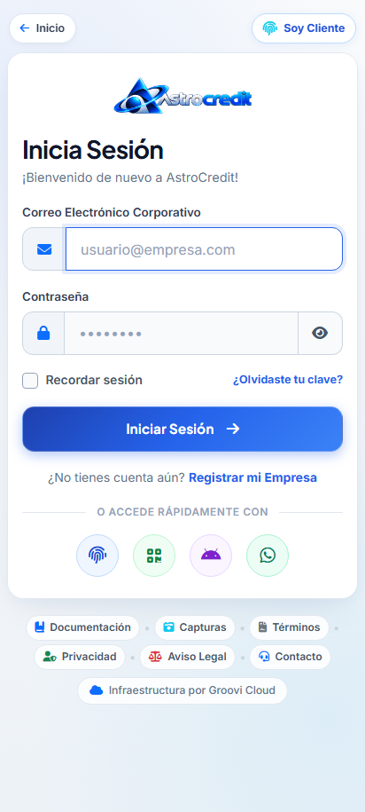 Login Móvil Ejecutivo & Biometría de Huella